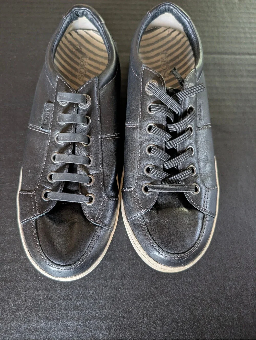 Taos Footwear Onward Black Leather Sneakers - Women's Size 7 Elastic Laces EUC